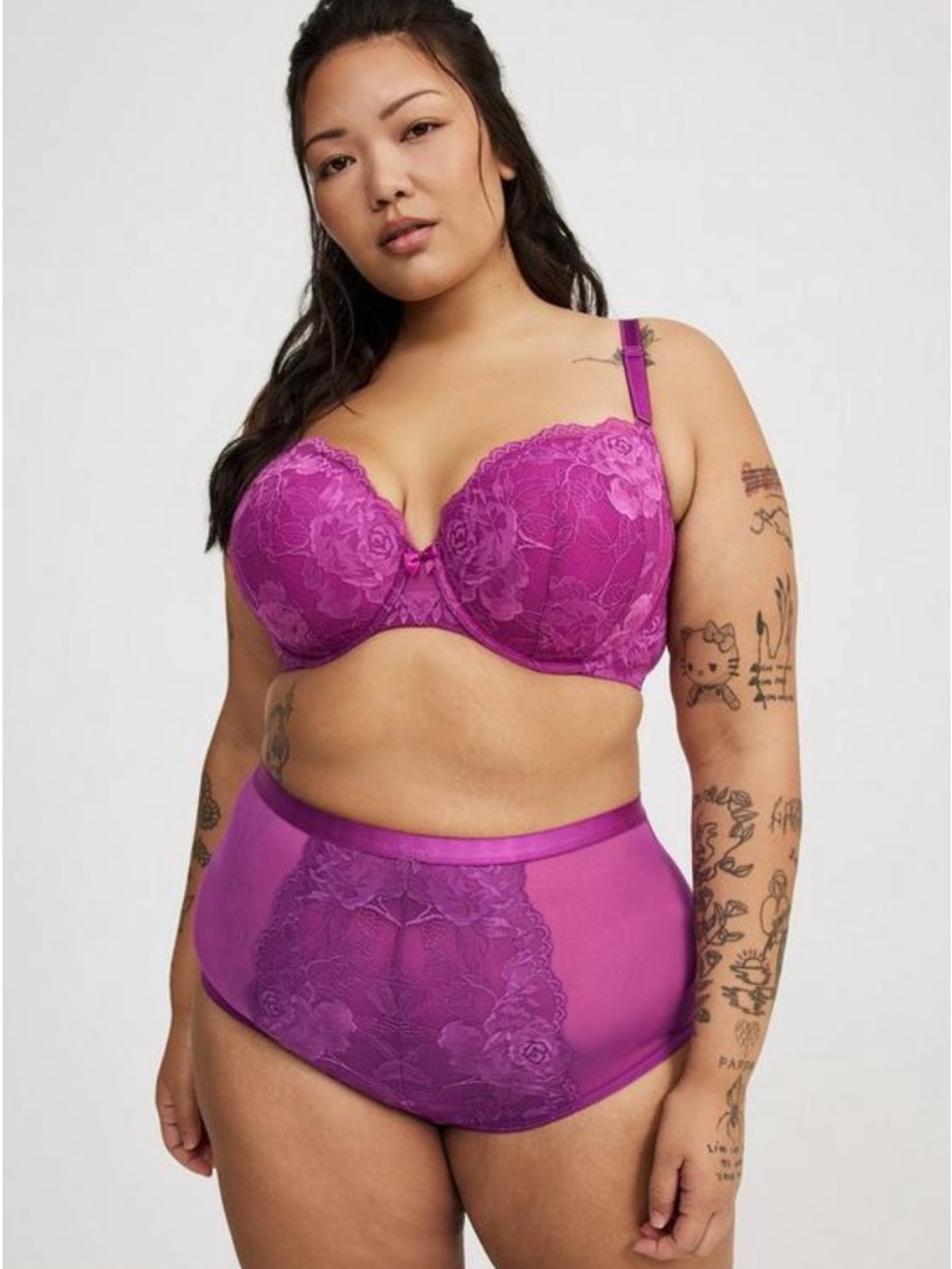 Torrid Lace T-Shirt Push-Up Bra 38D & High Waist Panty Set Size 1 - Byzantium
